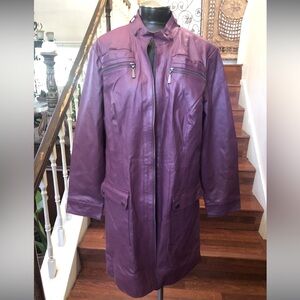 3/4 Length Dark Purple Leather Coat